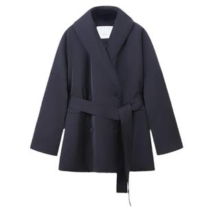 OVVOutlet秋冬新款女装光泽感面料青果领双排扣羽绒服外套