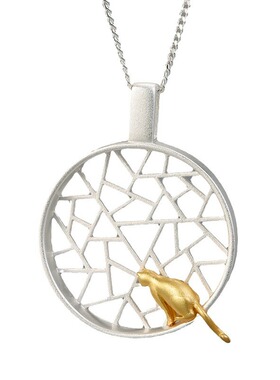 古风纯银S925花窗猫吊坠