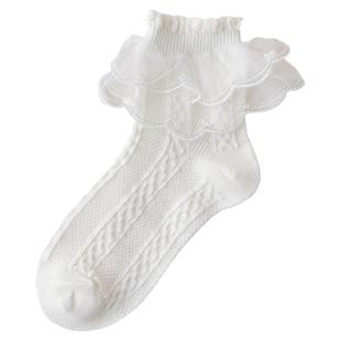 洛丽塔袜子女童蕾丝花边袜儿童棉袜春秋薄款小女孩黑色舞蹈袜公主