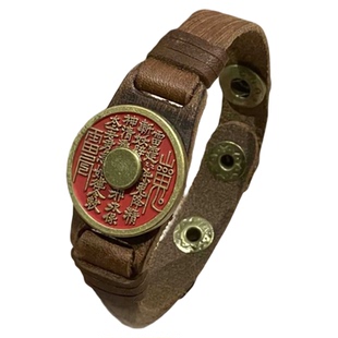 朱钱镇祥朱砂山鬼花钱头层牛皮手链手环男女士同款本命年时来运转