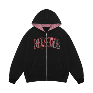 BIPOLAR星芒镂空贴布开衫卫衣美式休闲宽松百搭上衣外套男女春秋