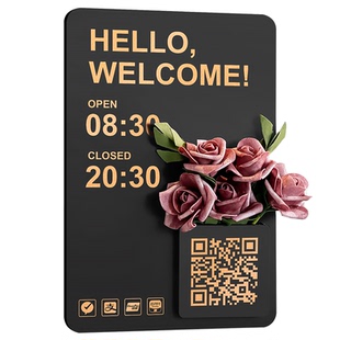 营业时间告示牌美甲美容院营业中提示挂牌高级服装店门口广告牌标识牌店铺上下班工作时间玻璃贴插花门牌定制