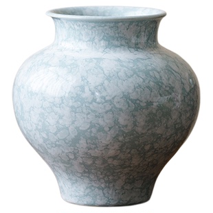 景德镇中式简约浅蓝色陶瓷花瓶水培荷花轻奢高级感餐桌陶罐干插花