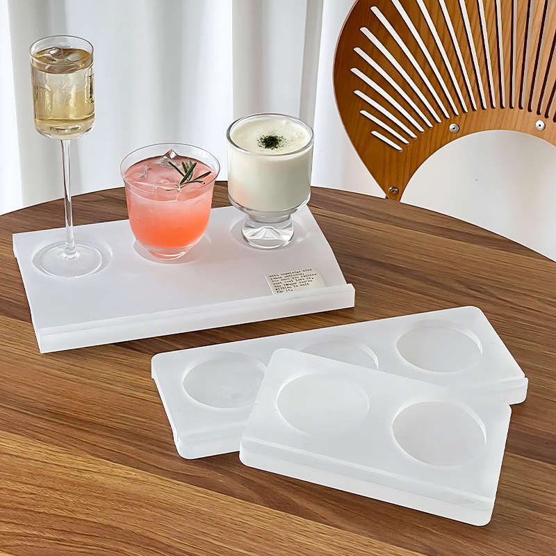 新中式茶饮创意一茶三喝亚克力托盘网红咖啡店一豆三喝三孔木托盘