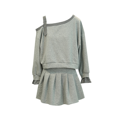 韩范气质性感女套装格子卫衣短裙