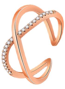 周珍珍字母X满钻简约戒指女个性时尚开口戒大牌百搭手饰网红同款