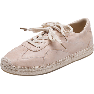 快乐玛丽渔夫鞋女2026春季新款牛皮麻底复古一脚蹬通勤薄底德训鞋