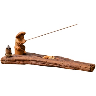 香插香座实木姜太公钓鱼渔翁线香插倒流香炉檀香炉个性香薰炉摆件