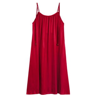 2025新款睡衣性感女夏季冰丝凉感吊带睡裙可外穿红色家居服夏天