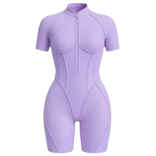带胸垫 露背立体瑜伽连体服女立领短袖短裤一体式健身运动连身衣