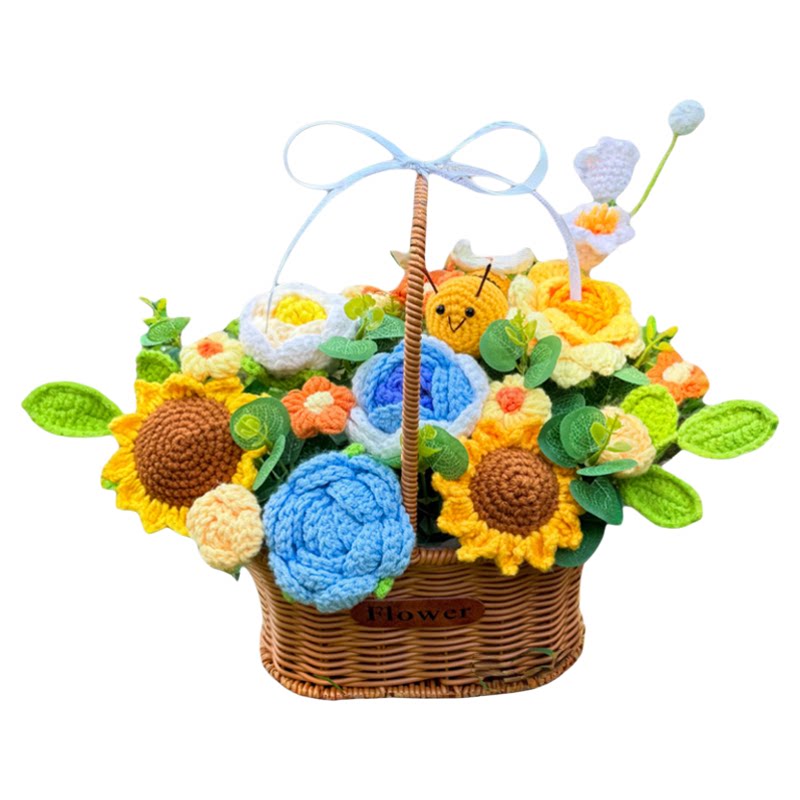 创意成品针织小蜜蜂向日葵手提花篮居家摆件生日礼物送女朋友闺蜜