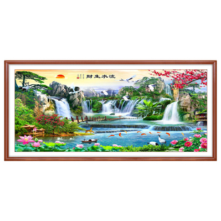 宣绒布钻石画满钻2026新款客厅风景风水大画5d钻石绣流水生财