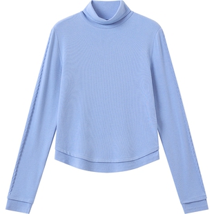 播蓝色高领打底T恤女冬季修身时髦气质长袖上衣DDS4YD5161