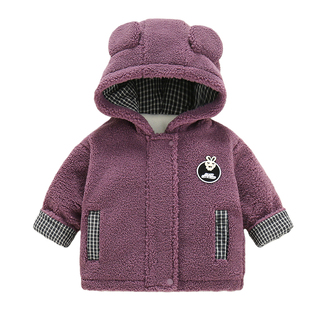 女童冬装外套2025加绒加厚连帽棉服婴儿保暖毛毛衣洋气小宝宝棉衣