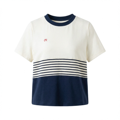 ROLLCALL26SS 兰精天丝撞色条纹拼接刺绣logo圆领短袖T恤