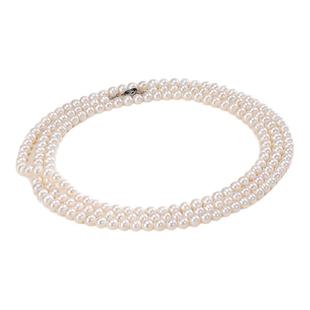 欧诗漫珠宝近圆形淡水珍珠项链6-7mm长款毛衣链配衬衫925银琼花