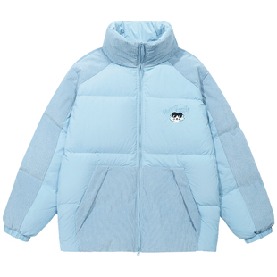 【防水尼龙】GUUKA雾蓝色情侣立领羽绒服男冬季 青少年灯芯绒外套