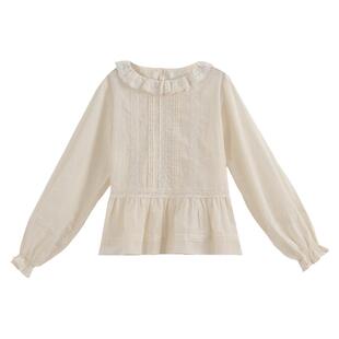 森女部落温柔蕾丝设计感纯棉长袖衬衫女2026新款宽松百搭森系上衣