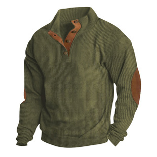 Men's Sweatshirt Stand Collar Long Sleeve Stripe Corduroy