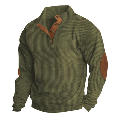 Men's Sweatshirt Stand Collar Long Sleeve Stripe Corduroy