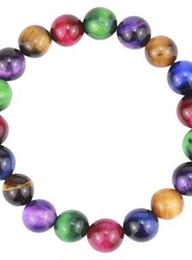 天然虎眼石手串彩色10mm虎眼石珠子手链绿色虎眼石猫眼手镯带卡片