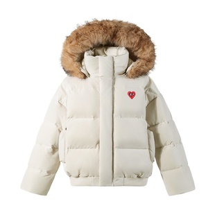 查尔斯桃心90鸭绒毛领连帽羽绒服男女冬季新款加厚防寒情侣外套潮