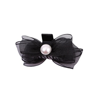 黑色公主头侧边抓夹珍珠网纱蝴蝶结发夹头饰小号夹子法式发卡发饰