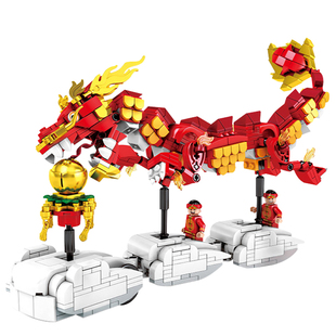 森宝积木玩具儿童益智国潮拼装男孩春节舞龙舞狮龙年新年积木礼物