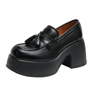 EBLAN/伊伴复古高跟乐福鞋女2026春季新款jk流苏鞋粗跟单鞋小皮鞋