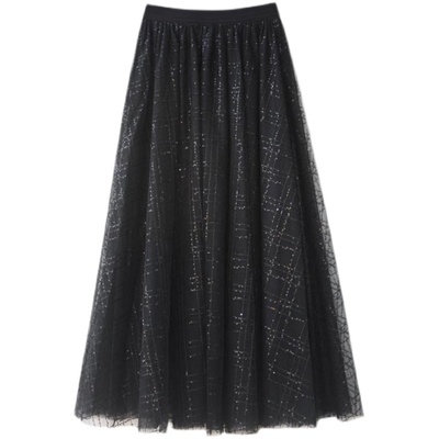 垂感亮丝网纱裙2025秋冬季裙子新