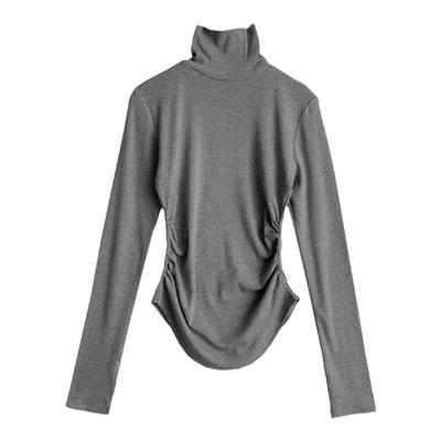 欧货批发半高领褶皱长袖t抓绒