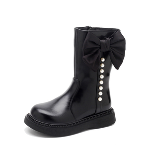 女童靴子秋冬季2026新款儿童鞋子中长筒洋气马丁皮靴公主女孩加绒