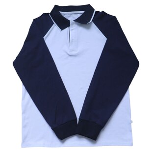 北京文汇中学生校服春秋白长袖藏蓝插肩袖棉体恤POLO衫男女款定制
