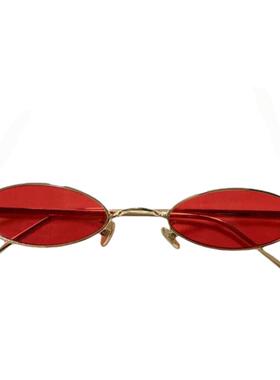 手作90年代摇滚红链椭圆太阳镜