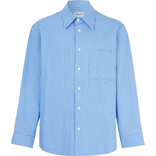 【38焕新周】Solid Homme 夏男蓝色宽松条纹棉质衬衫