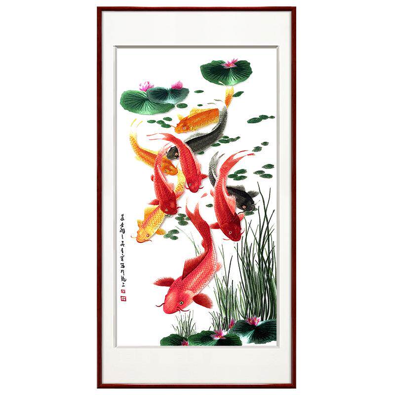 紫腾随轩九鱼图苏绣挂画