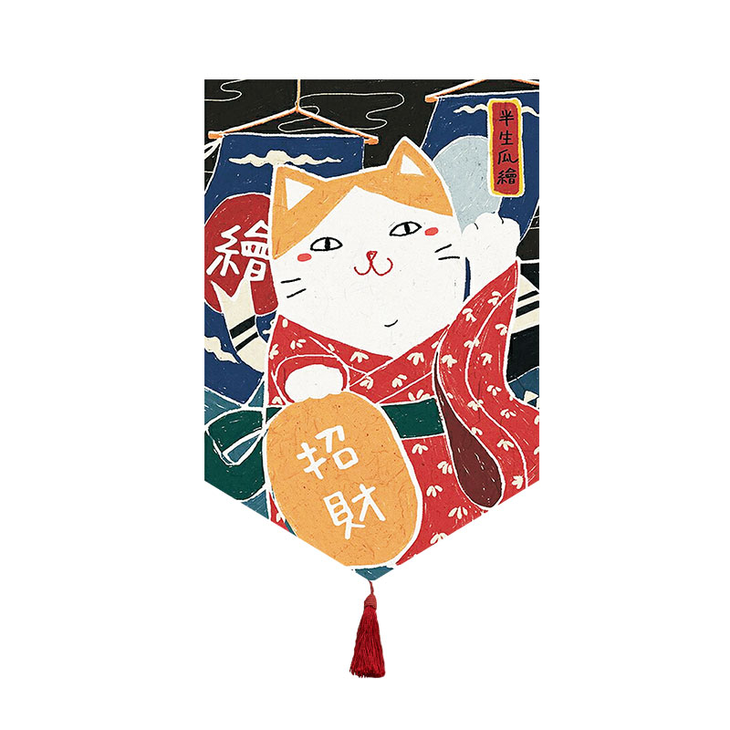 日式招财猫三角挂旗门帘挂帘短帘店铺隔断帘装饰商店半帘寿司店帘