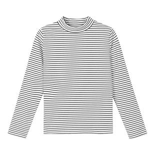 馨帮帮Bra 半高领条纹磨毛保暖上衣女秋冬内搭修身显瘦长袖打底衫