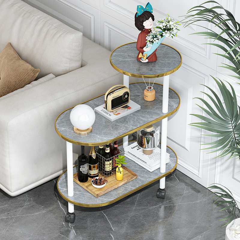 竹之粹北欧轻奢小户型纹几茶几沙发置物架岩板子风边小实木大理石