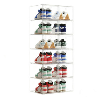 鞋盒磁吸正侧开透明亚克力球鞋收纳家用门口防尘鞋架子硬展示鞋柜