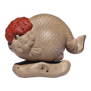 宜兴个性茶宠鸿运当头鱼创意摆件紫砂可养纯手工茶玩茶具茶道配件