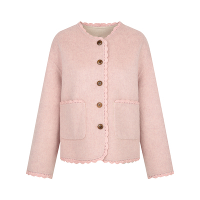 两面穿钩花粉色双面呢