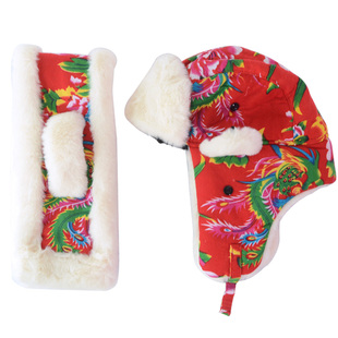 冬季东北大花布儿童雷锋帽中大童保暖护耳防寒亲子女童骑车棉帽子