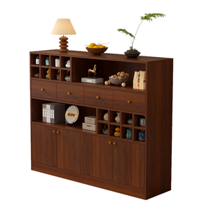 实木博古架靠墙一体小型茶柜茶具多宝阁架子简约现代储物柜展示柜