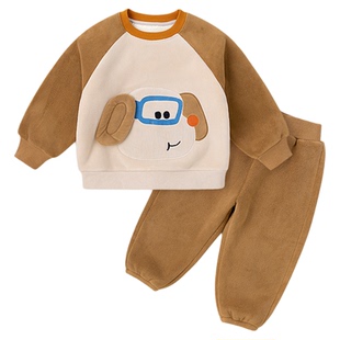 嘟嘟家男童套装冬季儿童加厚卫衣女童裤子小宝宝冬装上衣长裤童装