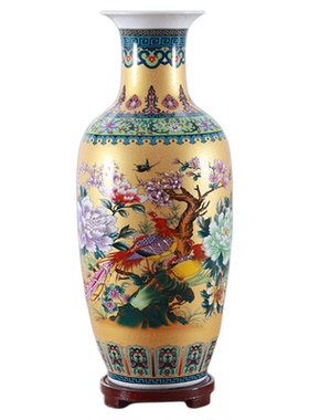 景德镇陶瓷器珐琅彩花鸟冬瓜花瓶
