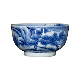 钟家窑主人杯 景德镇手工高端内绘青花柴窑寒溪山居杯送礼礼盒装