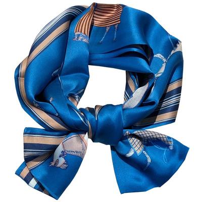 宝蓝色100%真丝丝巾高级感小长条