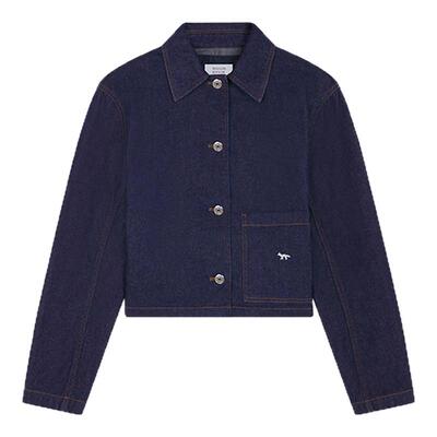 Maison Kitsune棉质女士小狐狸刺绣图案短款牛仔夹克外套银泰百货