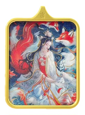 九尾狐手绘唐卡吊坠男女佛像挂件
